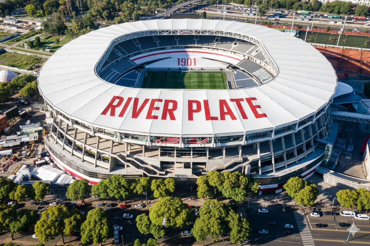 Se colocarán unas 50 columnas por fuera del estadio para soportar la estructura del techo. (Foto creada con Gemini).