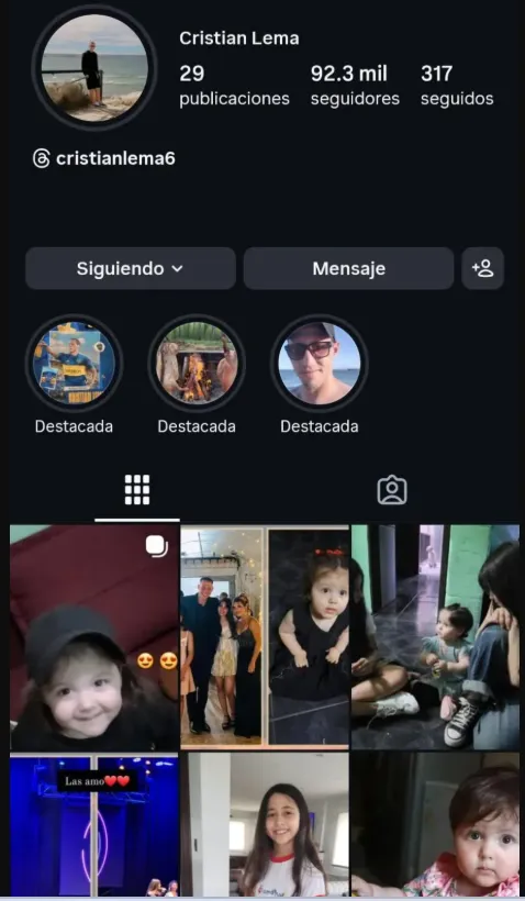 La cuenta de Instagram de Cristian Lema. (Captura).