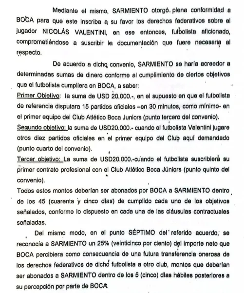 Extracto del contrato firmado entre las partes vinculadas.
