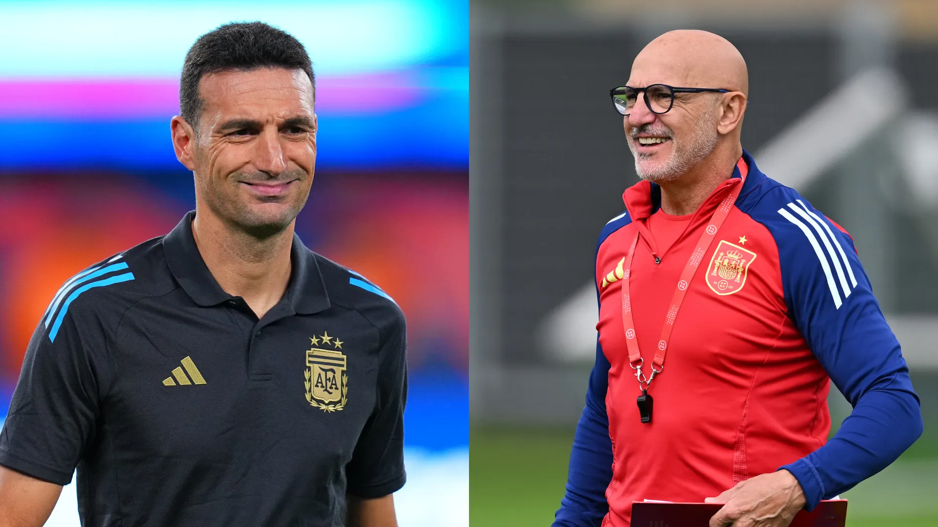 Lionel Scaloni y Luis De La Fuente, entrenadores de Argentina y España.