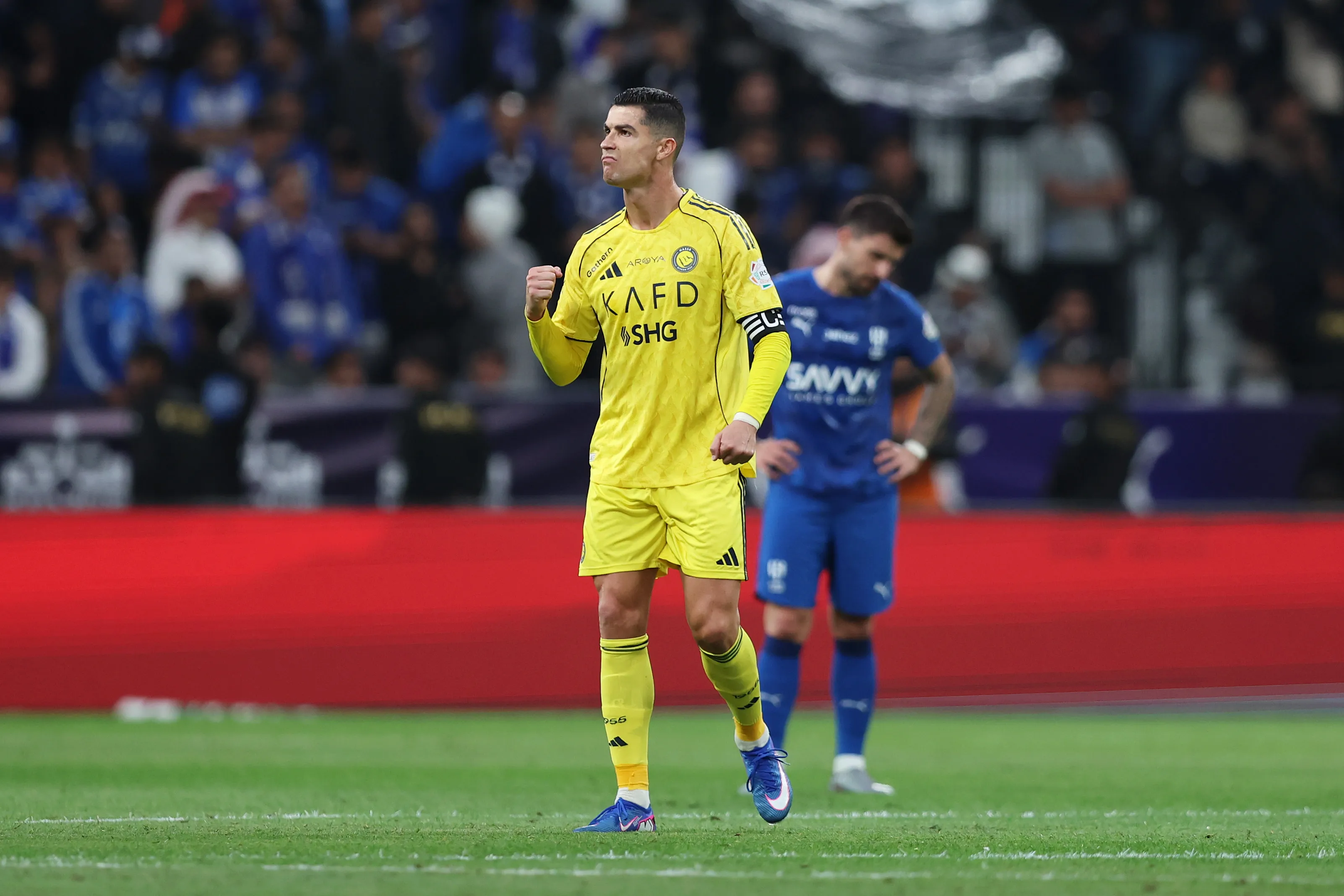 Cristiano Ronaldo tras anotar un gol en el duelo entre Al Nassr y Al Hilal. (Getty Images)