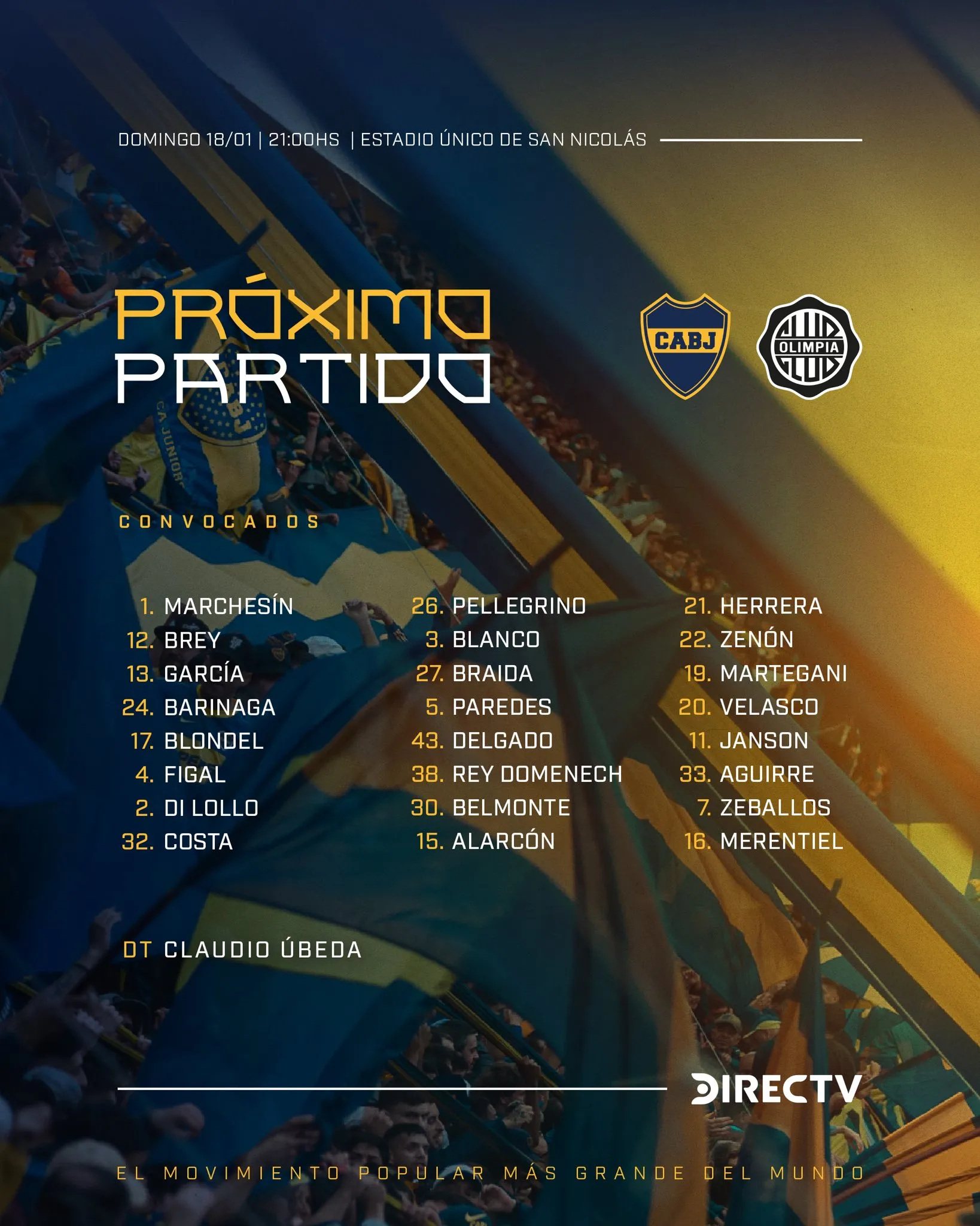 Los convocados de Boca vs. Olimpia. (Foto: Prensa Boca).