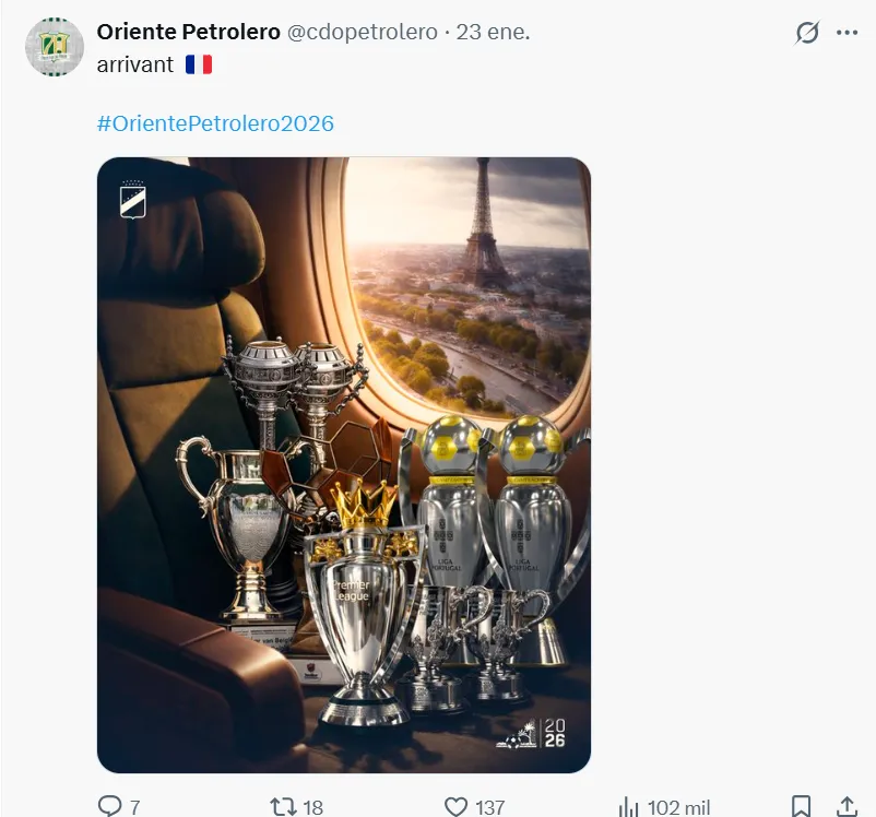 El posteo de Oriente Petrolero por la llegada de Mangala.