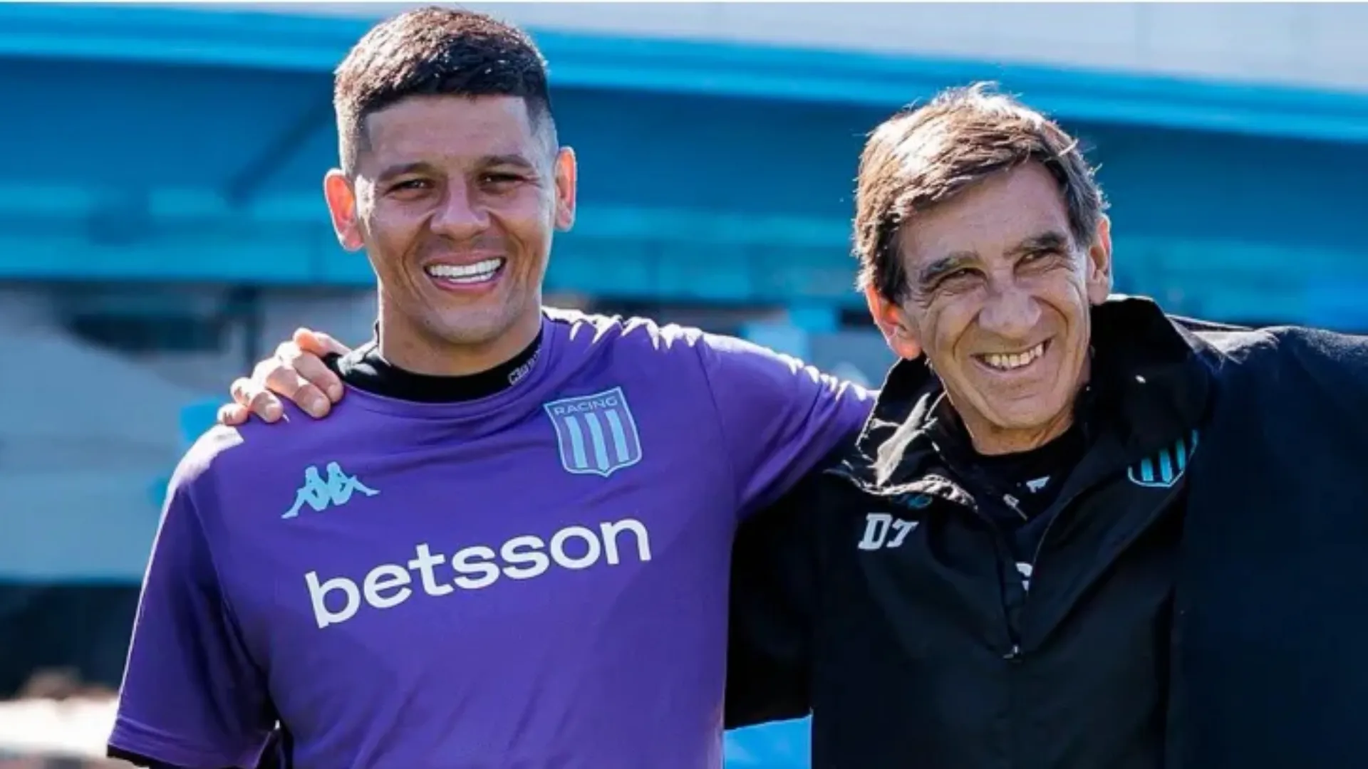 Marcos Rojo y Gustavo Costas en Racing Club. (Racing)