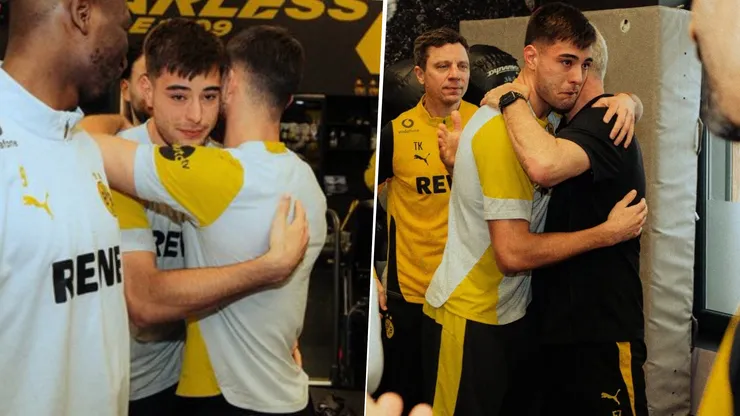 Entre lágrimas, Aaron Anselmino se despidió de sus compañeros del Borussia Dortmund.