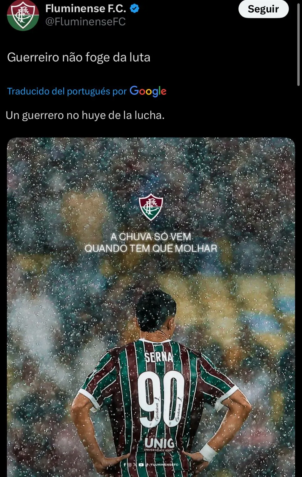 El posteo de Fluminense sobre Kevin Serna.