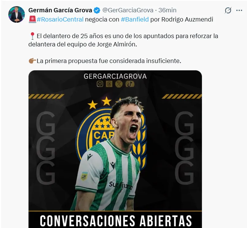 El posteo de Germán García Grova. (Captura).