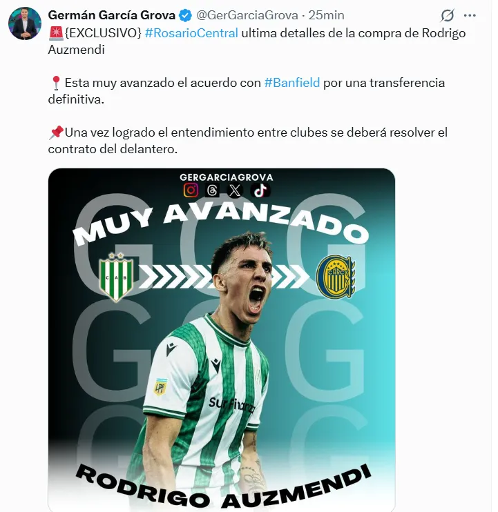 El posteo de Germán García Grova.