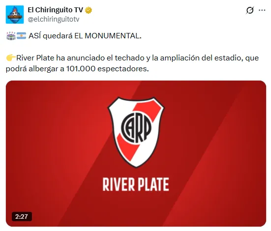 El Chiringuito también publicó el video difundido por River.