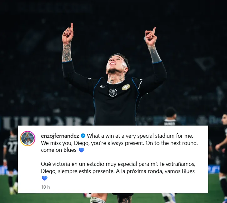 El posteo de Enzo Fernández tras la victoria del Chelsea en Napoli.