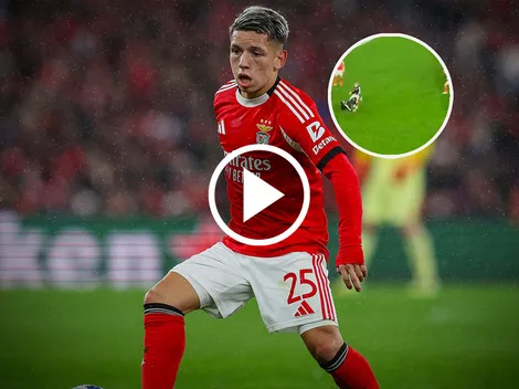 La insólita patada que recibió Prestianni tras el cuarto gol de Benfica ante Real Madrid