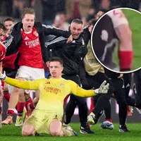 Increíble: Prestianni casi se rompe los ligamentos festejando el gol de Trubin