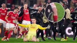 Increíble: Prestianni casi se rompe los ligamentos festejando el gol de Trubin