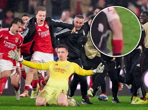 Increíble: Prestianni casi se rompe los ligamentos festejando el gol de Trubin