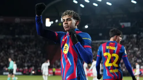 Lamine Yamal festeja su gol ante Albacete.