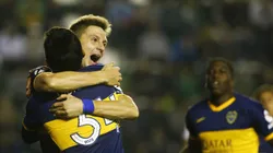 Franco Soldano celebra un gol durante su etapa en Boca.