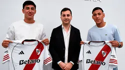 Ulises Giménez y Facundo González junto al presidente de River, Stefano Di Carlo.