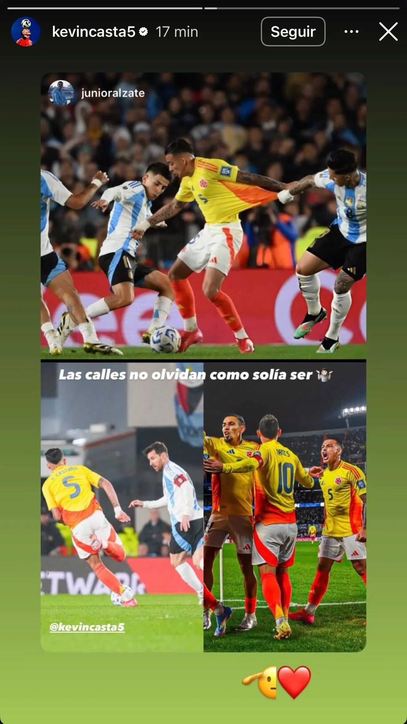 La publicación de Castaño recordando su convocatoria a la Selección de Colombia.