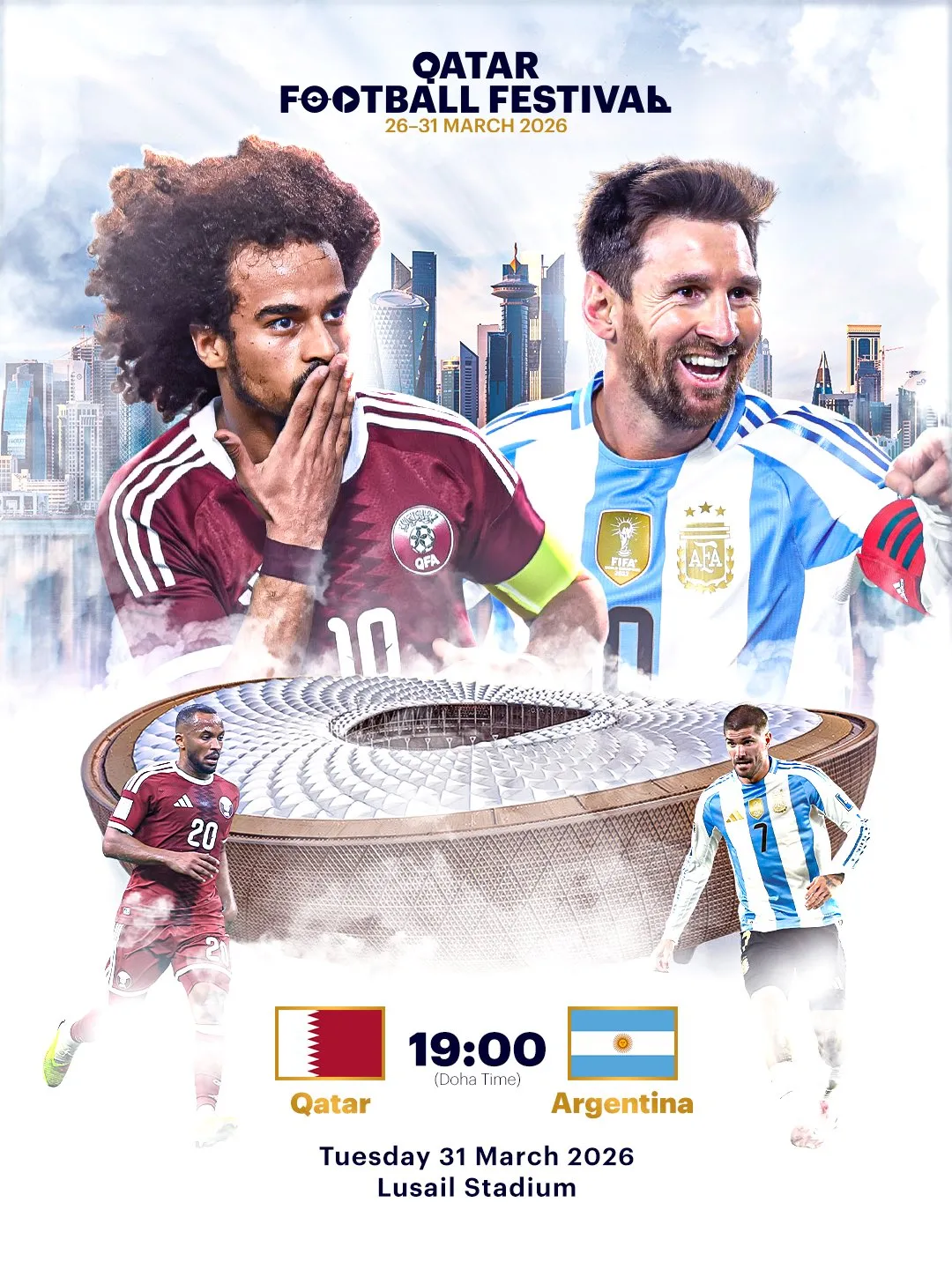 La publicación con la que la organización confirmó el horario de amistoso entre Argentina y Qatar el 31 de marzo.