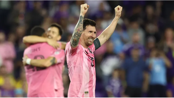 Lionel Messi festeja su doblete con Inter Miami ante Orlando City.