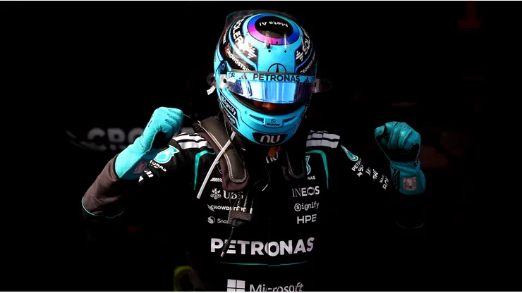 Russell celebra su victoria en el GP de Australia.
