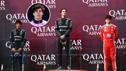 El podio del GP de Australia, sorprendido con los reflejos de Colapinto.