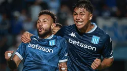 Duván Vergara festeja uno de sus dos goles en la victoria de Racing por 3-0 ante Atlético Tucumán.
