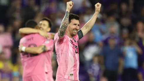 Messi celebra uno de los goles de Inter Miami contra Orlando City.