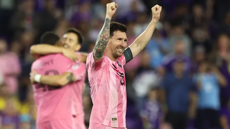 Messi celebra uno de los goles de Inter Miami contra Orlando City.