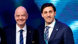 Diego Milito, el presidente de Racing, junto a Gianni Infantino, el mandamás de FIFA.
