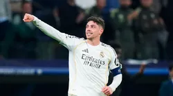 Federico Valverde celebra uno de sus tres goles ante Manchester City.