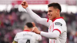 El Diablito Echeverri celebra su primera conquista con la camiseta del Girona.