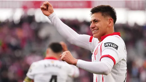 El Diablito Echeverri celebra su primera conquista con la camiseta del Girona.