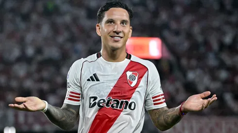 Sebastián Driussi festeja su gol en la victoria del Millonario por 2-0 ante Sarmiento.