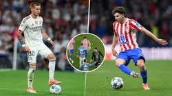 Franco Mastantuono se abrazó con Julián Alvarez luego del partido que el Real Madrid le ganó 3 a 2 al Atlético de Madrid.