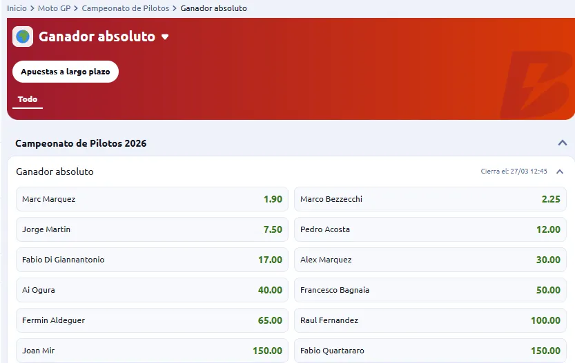 Cuotas para apostar en MotoGP