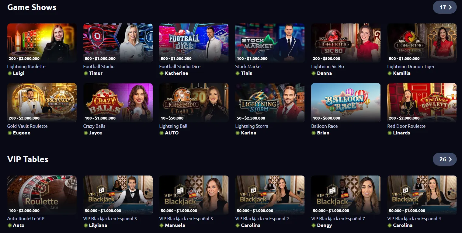 Juegos de casino en vivo de Betano online