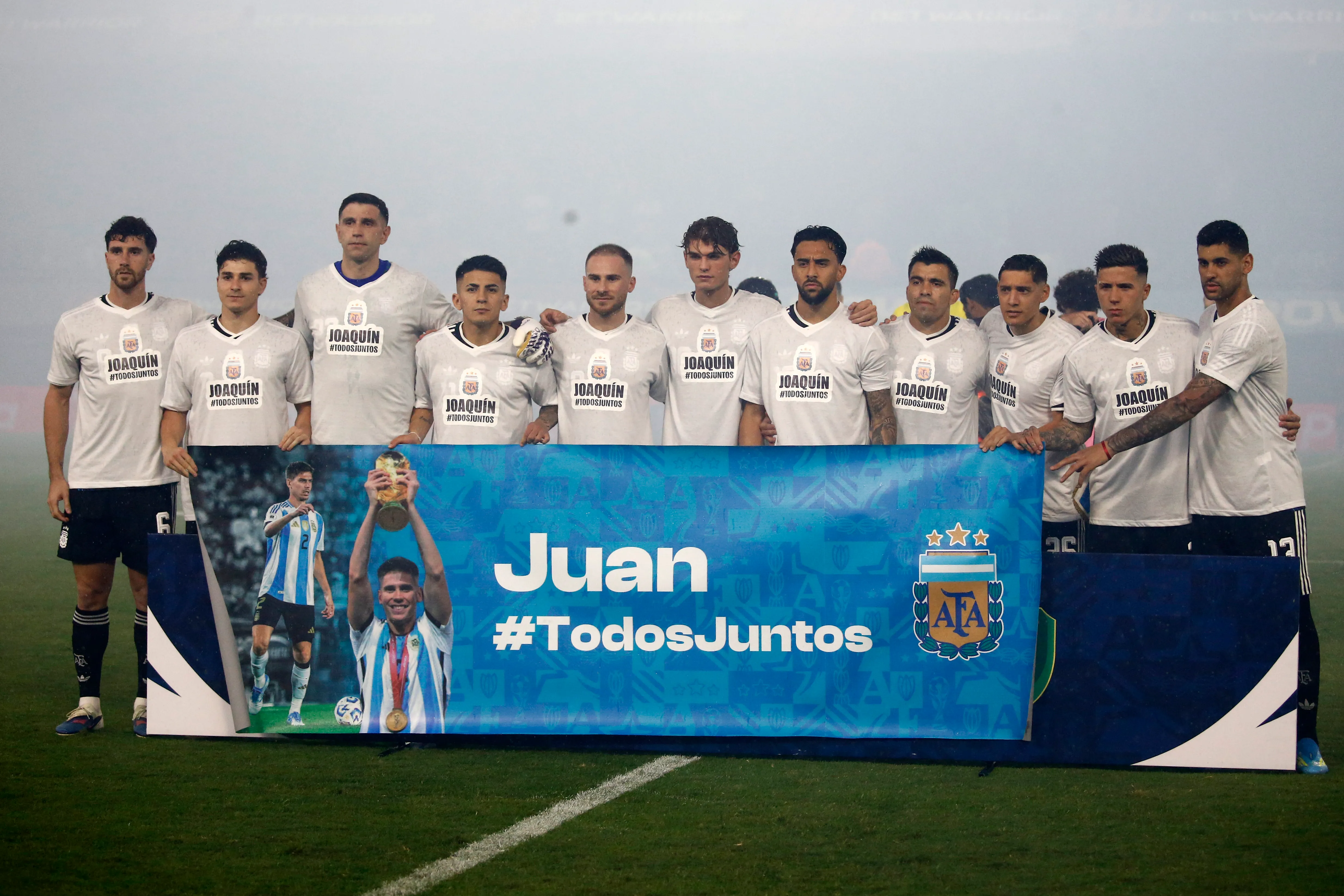 Los jugadores argentinos en la previa ante Mauritania. (Marcos Brindicci/Getty Images)