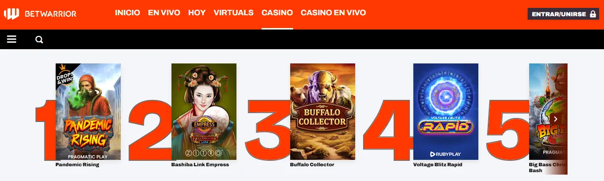Los juegos de Betwarrior casino