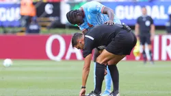 Facundo Tello salió lesionado en el partido entre R.D Congo y Jamaica.