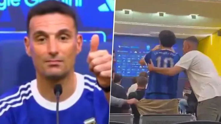 Un hincha se infiltró en la conferencia de prensa de Lionel Scaloni y le pidió que esté preparado para enfrentar a Francia.