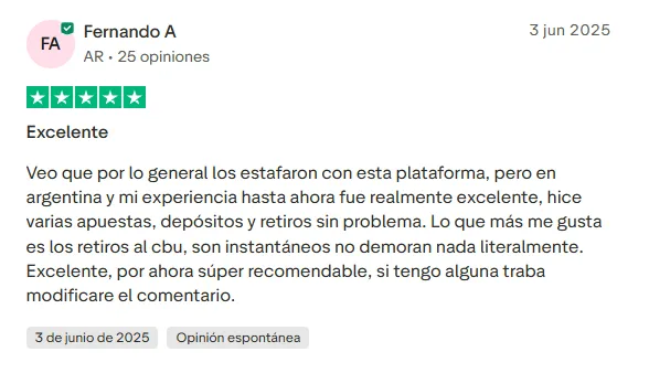 Reseña de usuario de Betano Argentina