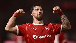 Gabriel Ávalos, tras convertir el gol de Independiente a Racing.