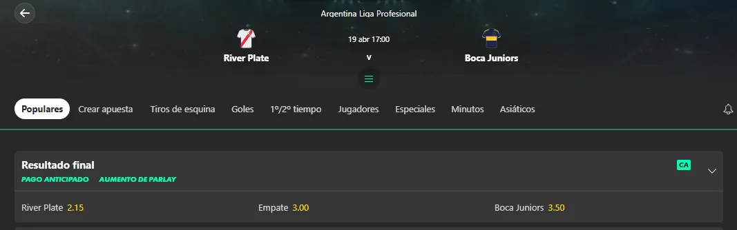 Tomada desde bet365 el 14/04/2026
