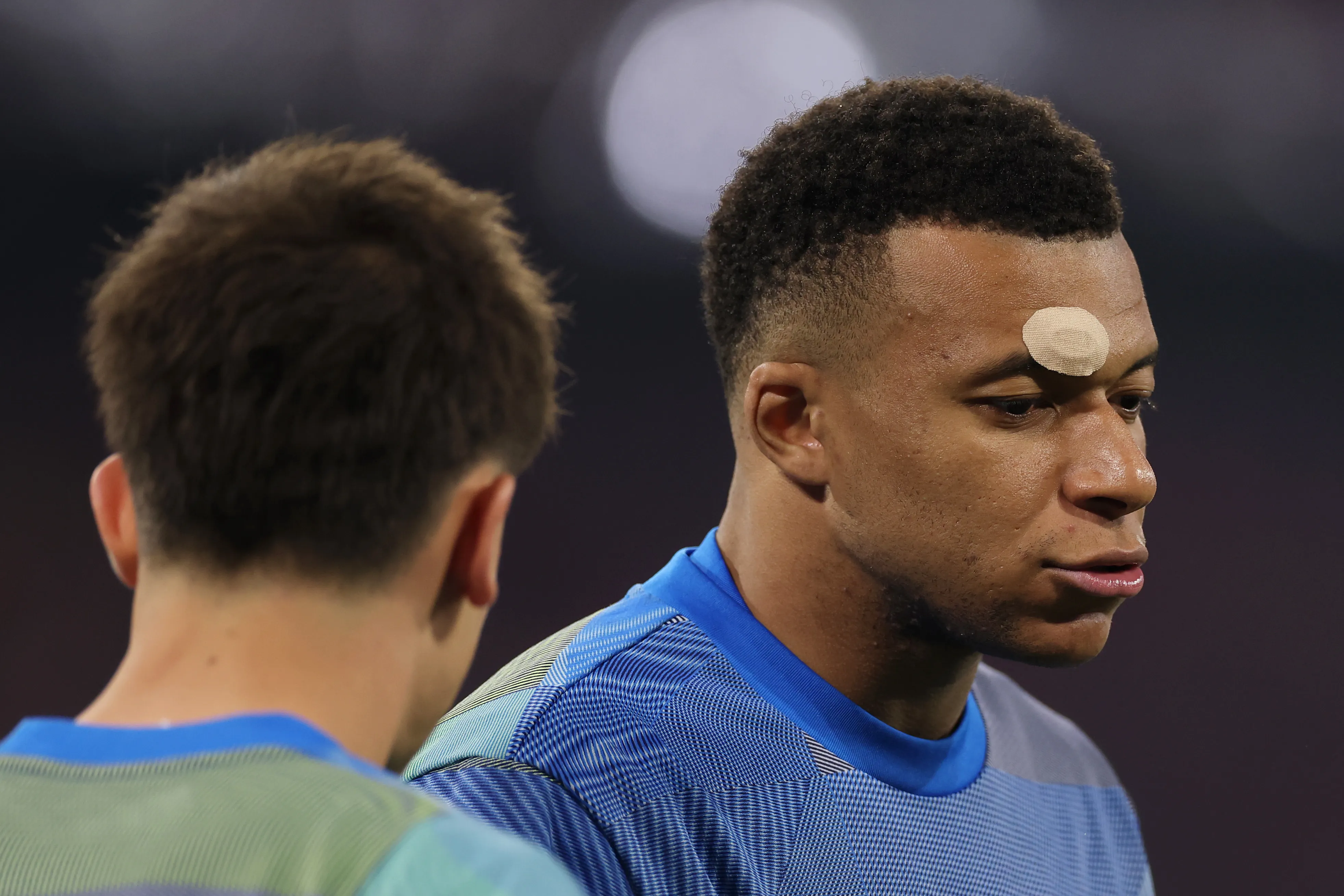 Mbappé con el parche ante Bayern Múnich (Getty)