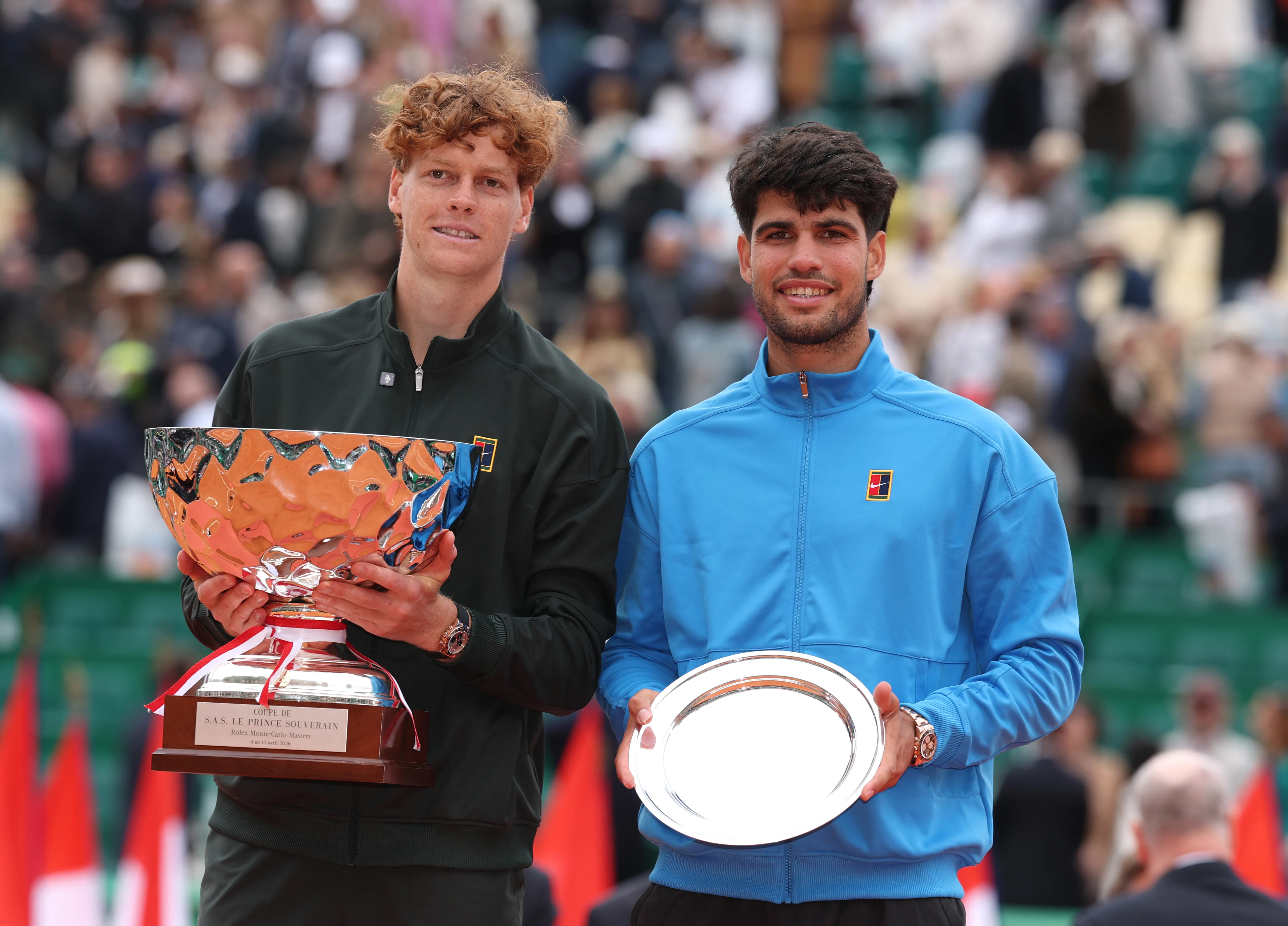Sinner y Alcaraz tras la final en Montecarlo. (Foto: Getty).