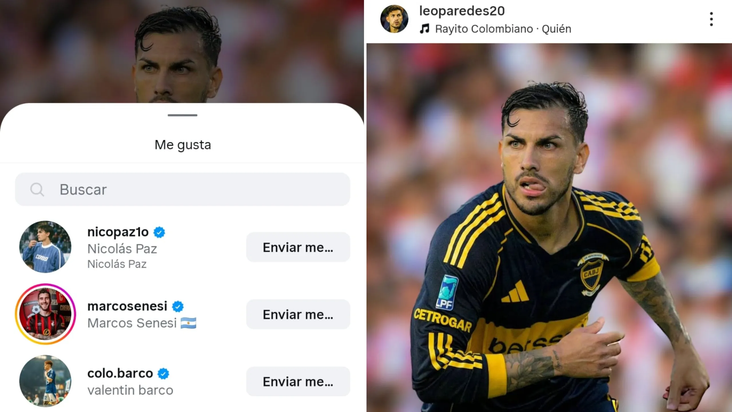 La reacción de Nico Paz a la publicación de Leandro Paredes.