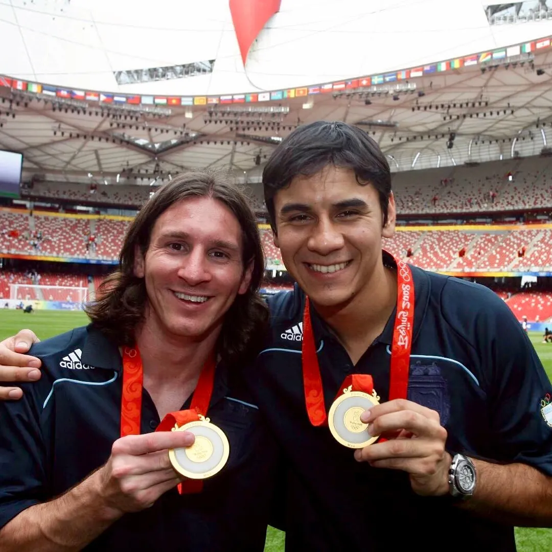Messi con Ustari cuando fueron campeones olímpicos. Foto Getty.