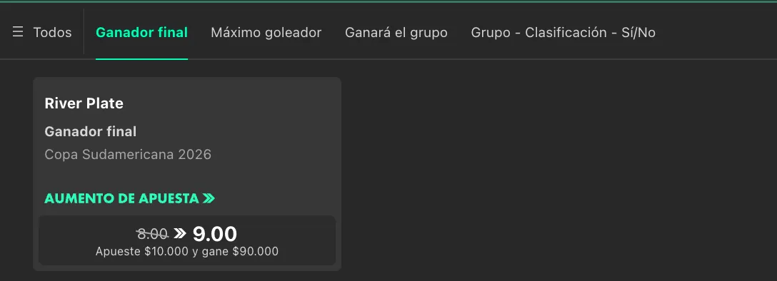 Cuotas de River en la Copa Sudamericana en bet365