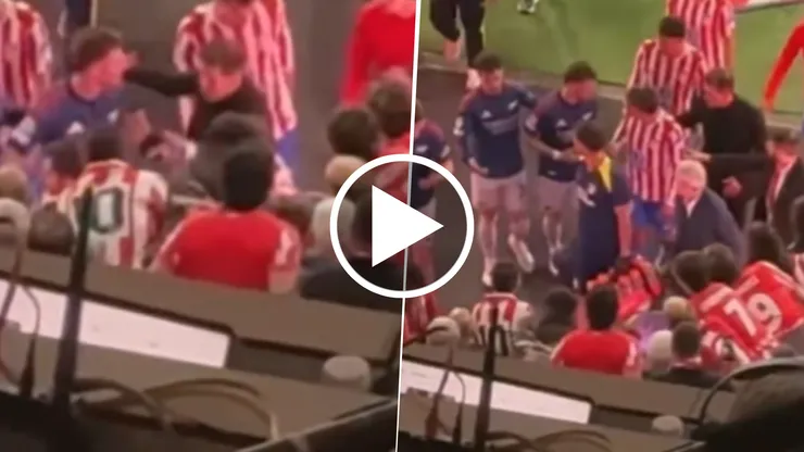 Diego Simeone encaró a Ben White por haber pisado el escudo del Atlético de Madrid.